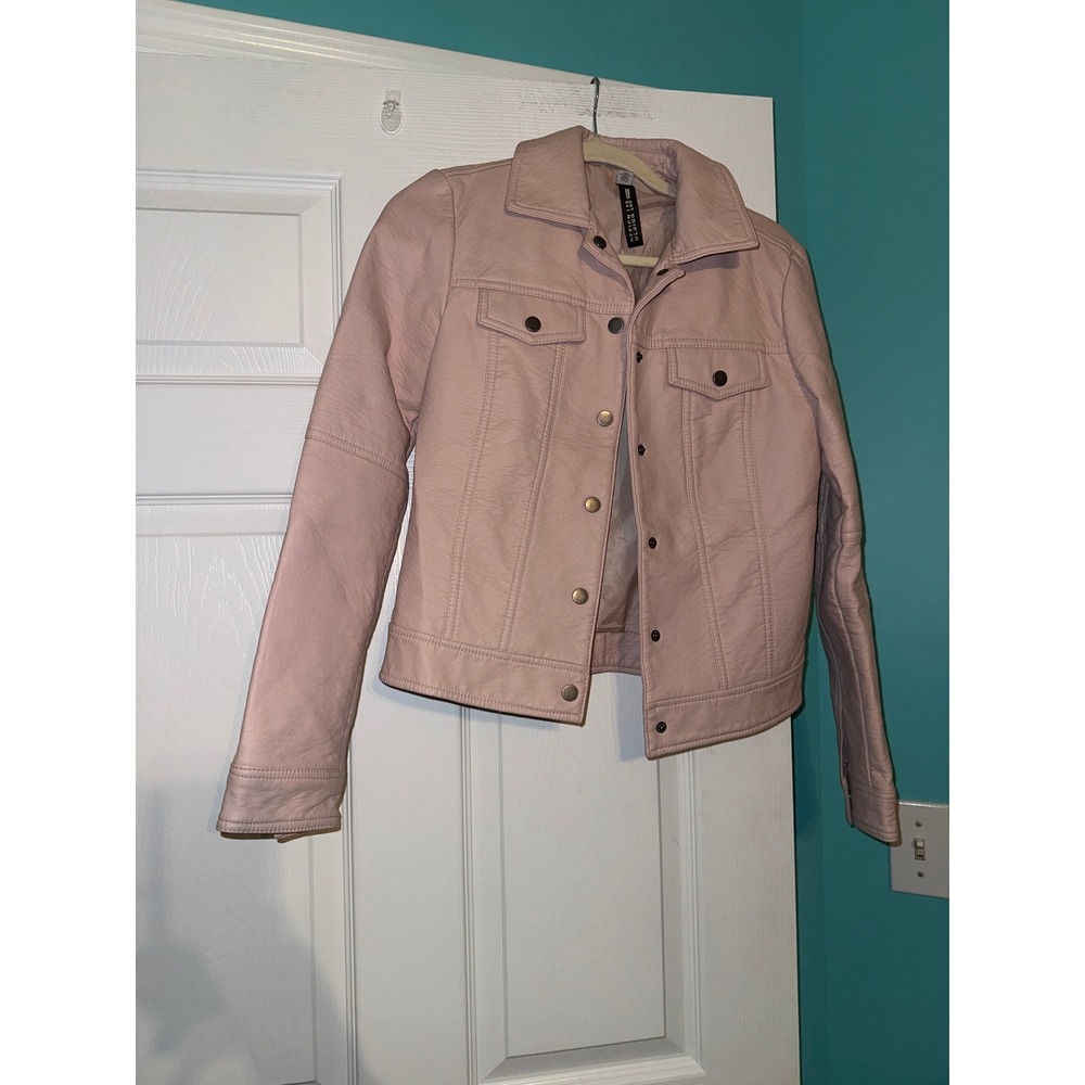 Design Lab Lord & Taylor Blush Pink Faux Leather Trucker Jacket Womens XS